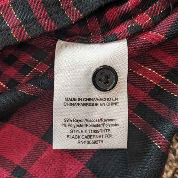 NWT Thread And Supply Button Down Plaid Shirt Size Medium Red Black and Gold - Picture 7 of 8